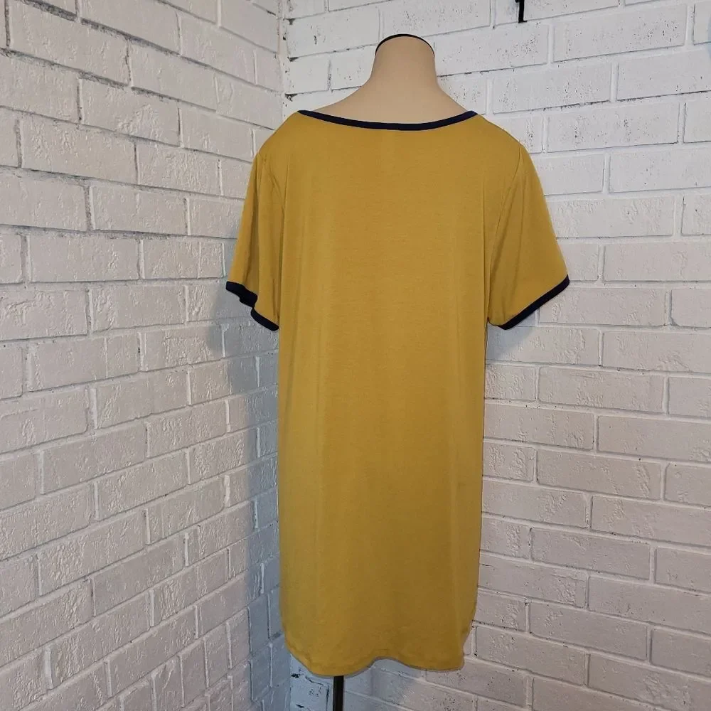 Lularoe Yellow and Blue Ringer T-shirt, Size XL